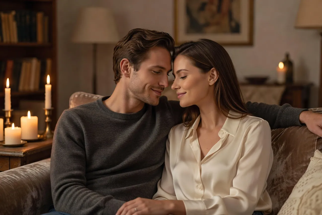 Couple qui se regarde dans les yeux avec tendresse