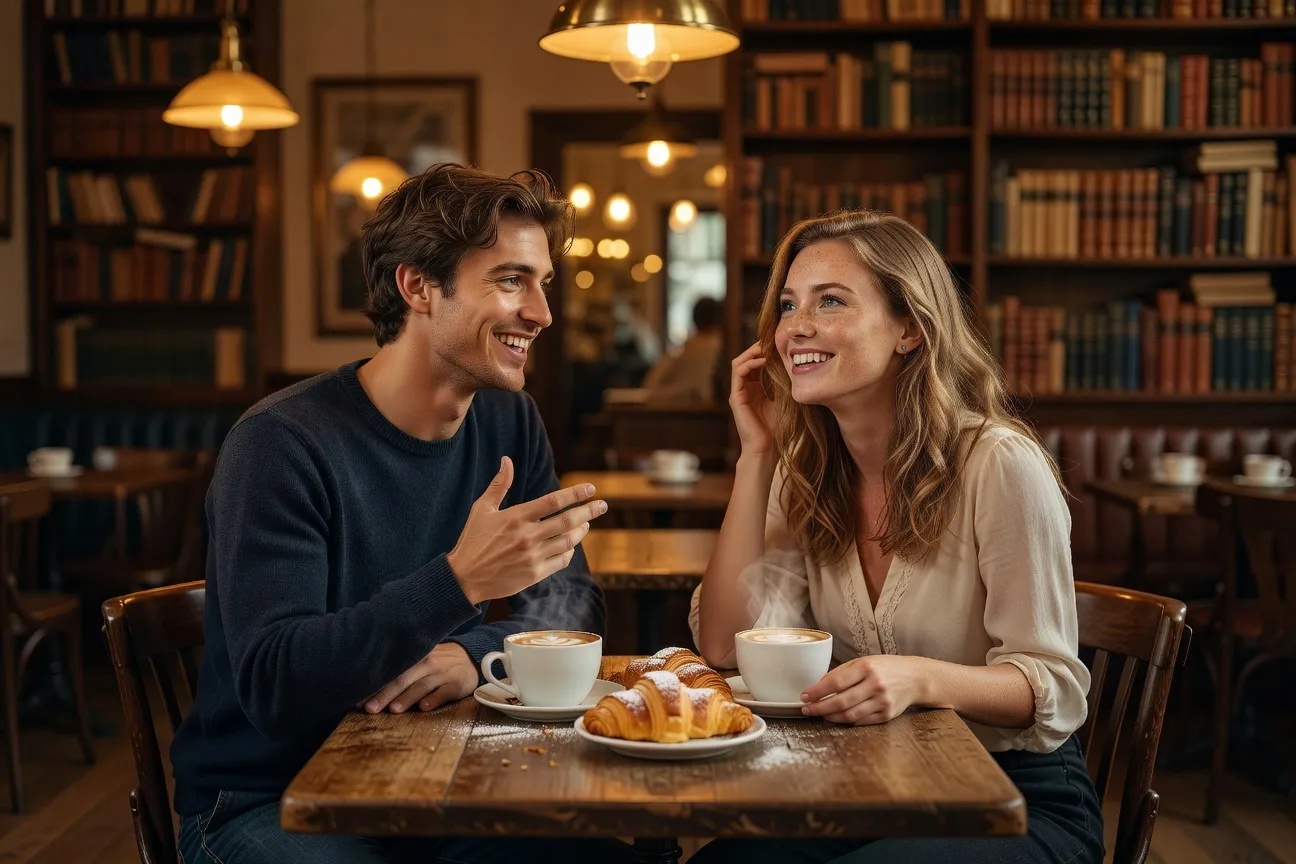 Couple au restaurant en train de partager un moment complice