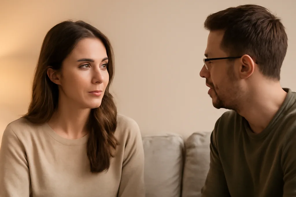 Couple ayant une conversation sérieuse et honnête à la maison