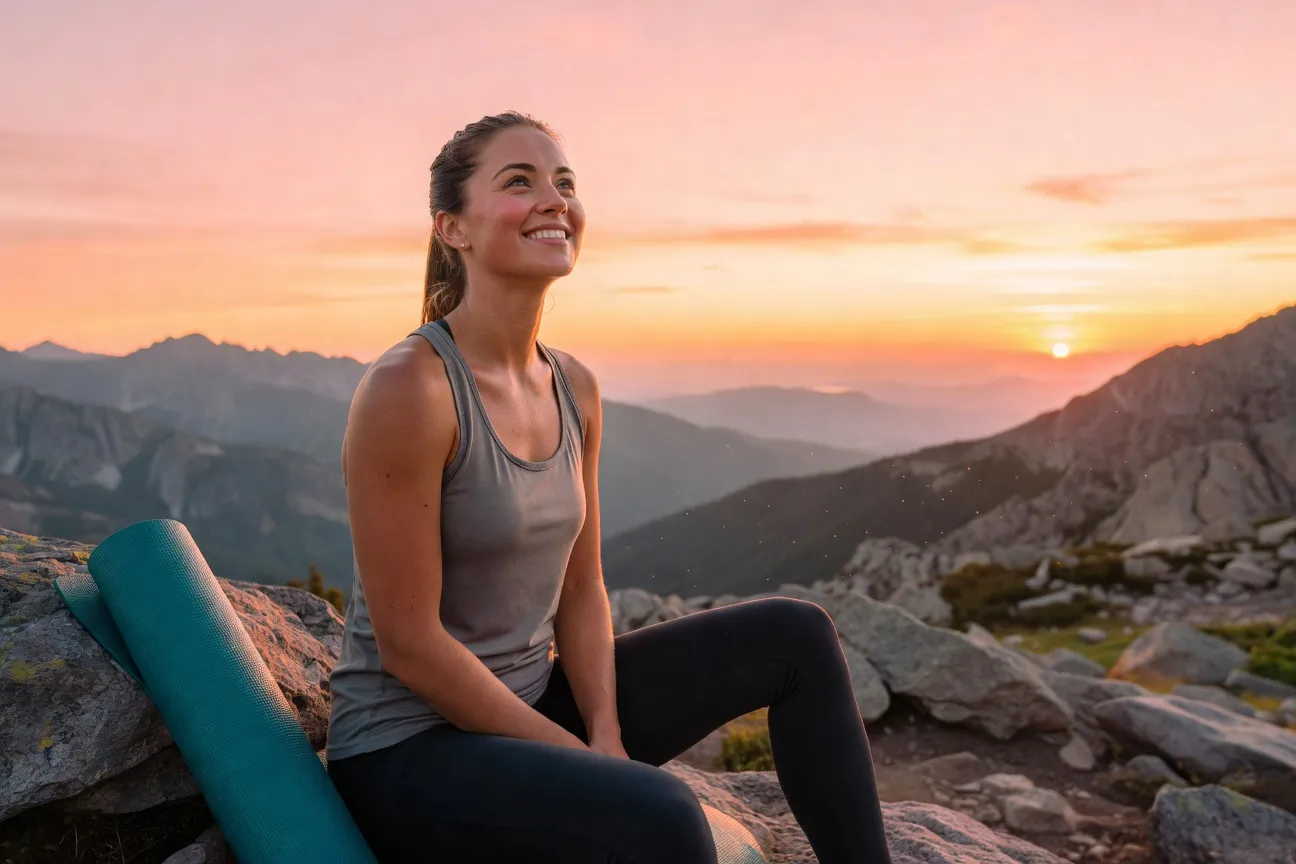 Personne qui retrouve confiance et sourit au lever du soleil
