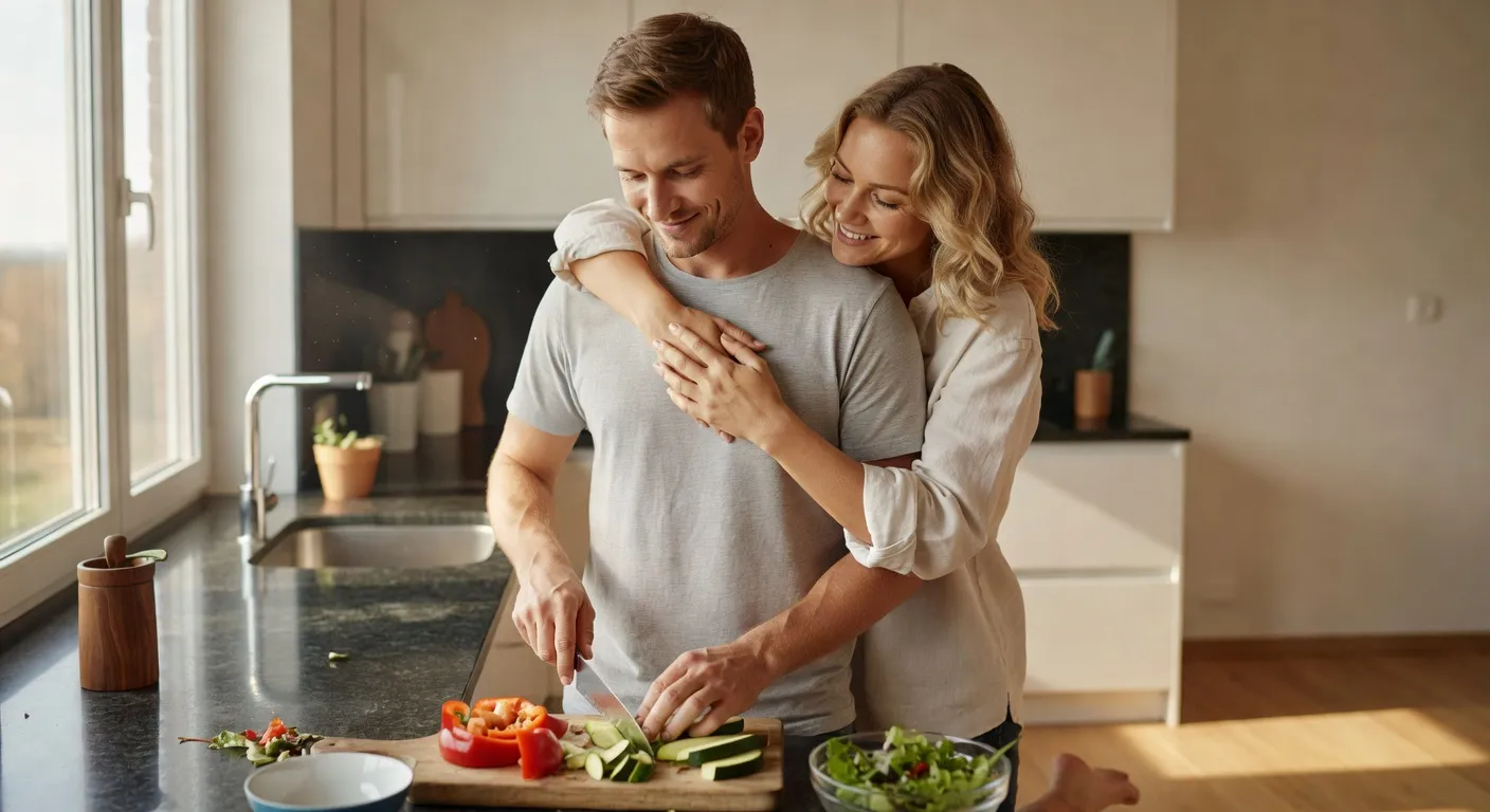 Couple complice et tactile dans la vie quotidienne