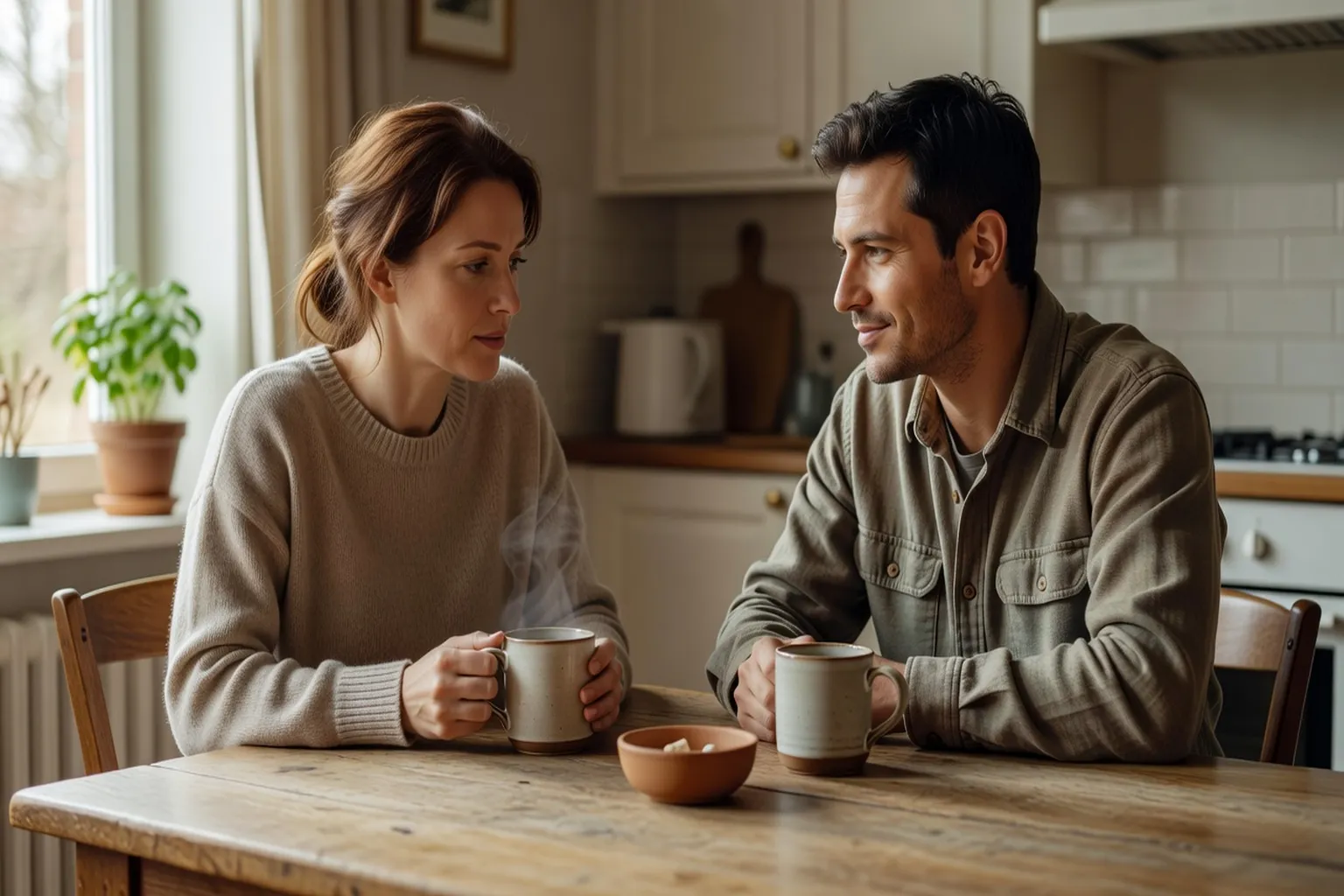 Un couple main dans la main, dans une posture de réconciliation apaisée