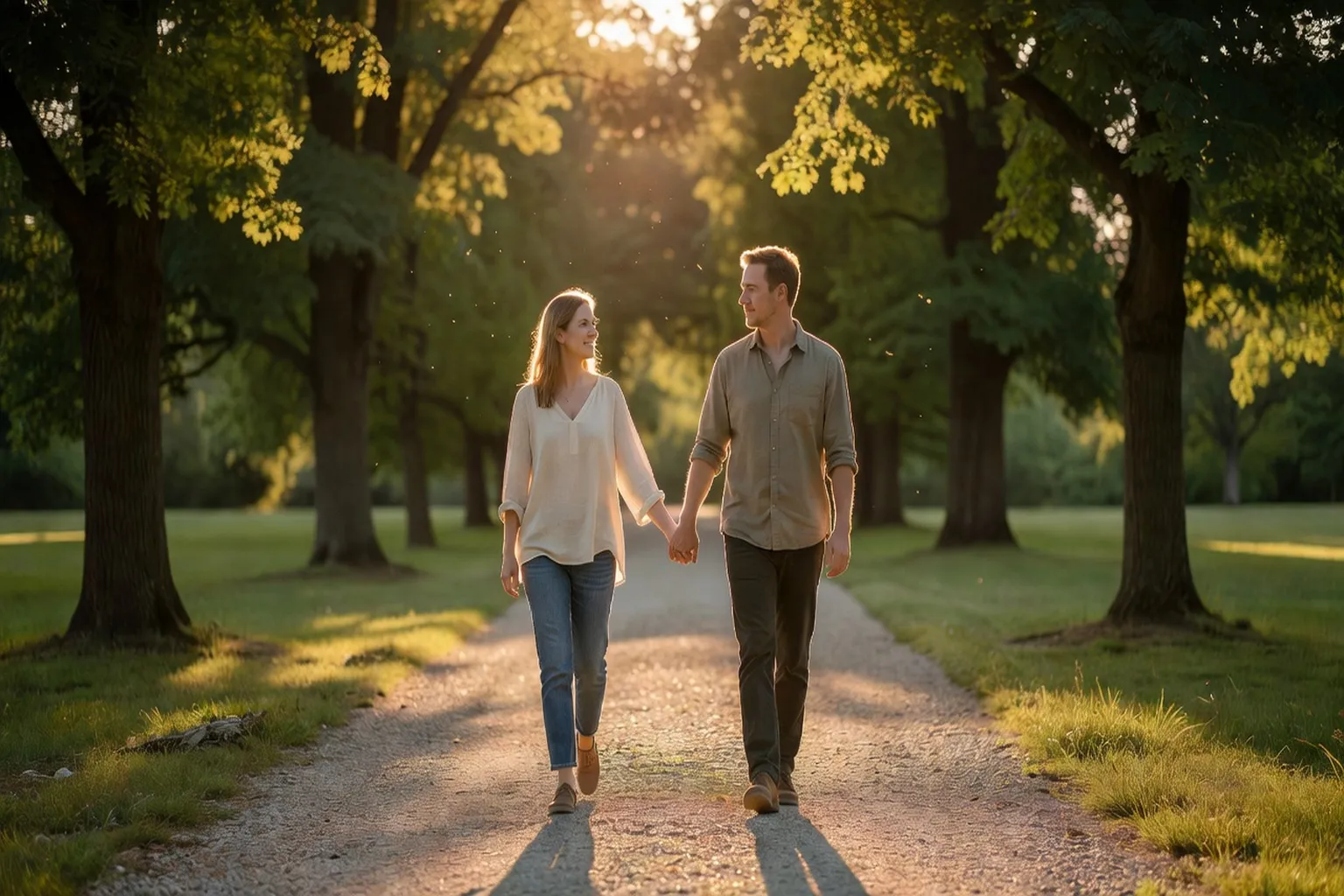 Un couple se fait face avec sincérité lors d’une conversation importante et sereine